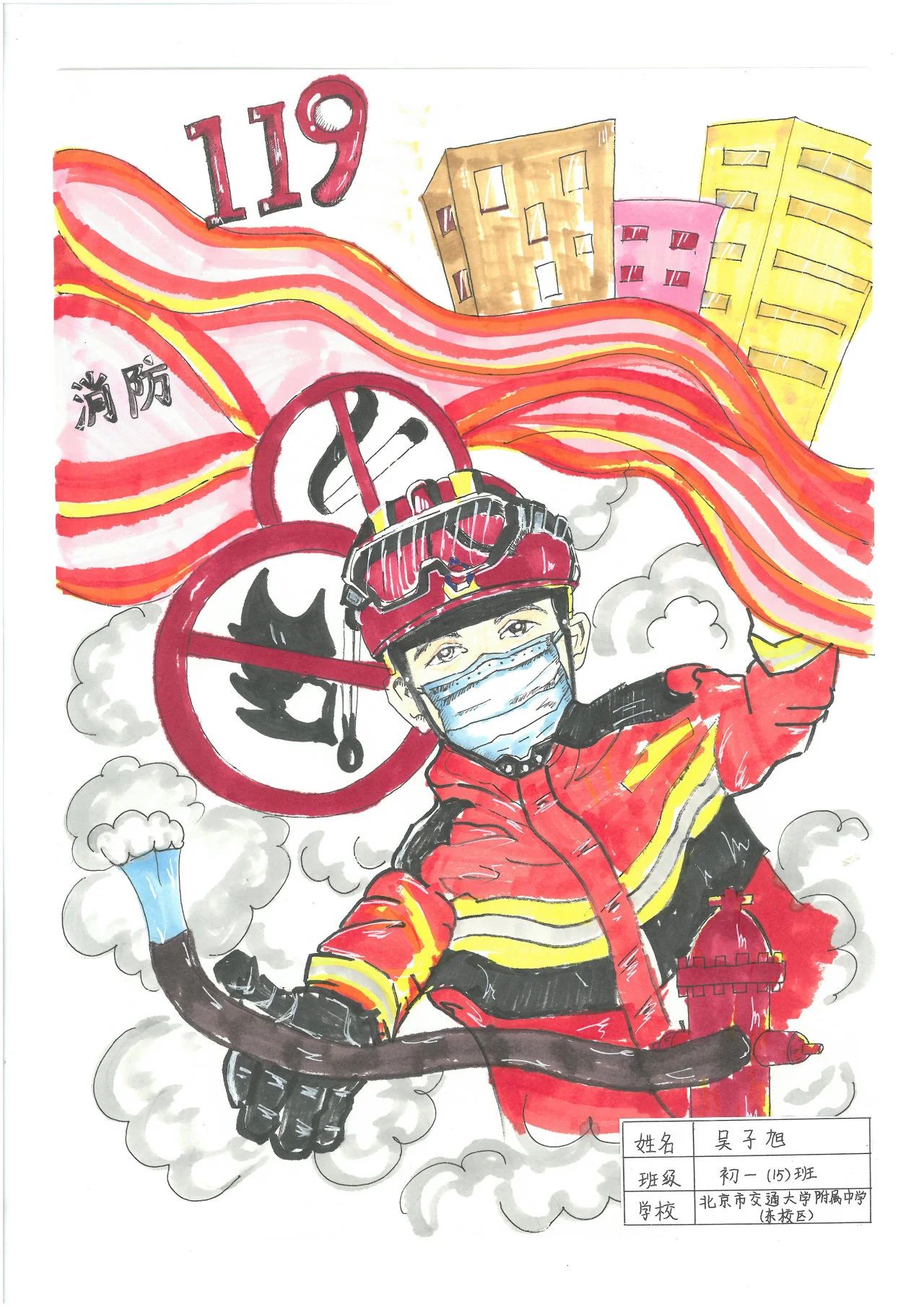 “逆行英雄 最美背影”消防安全儿童画（八）