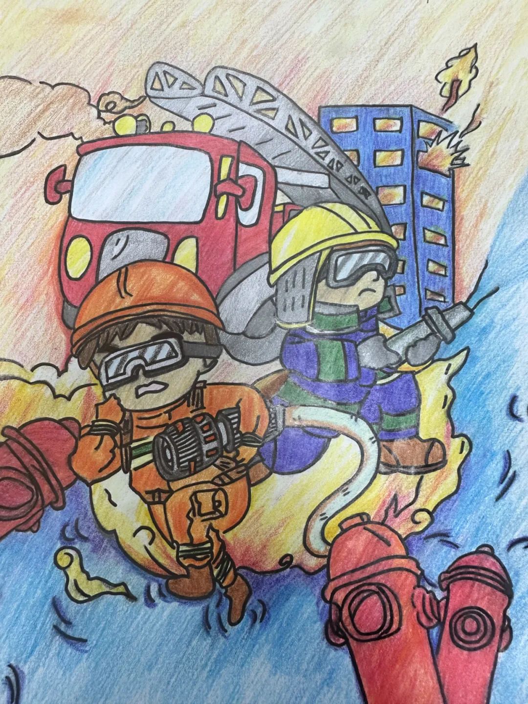 “童心绘消防  致敬逆行者”幼儿园绘画作品（12）
