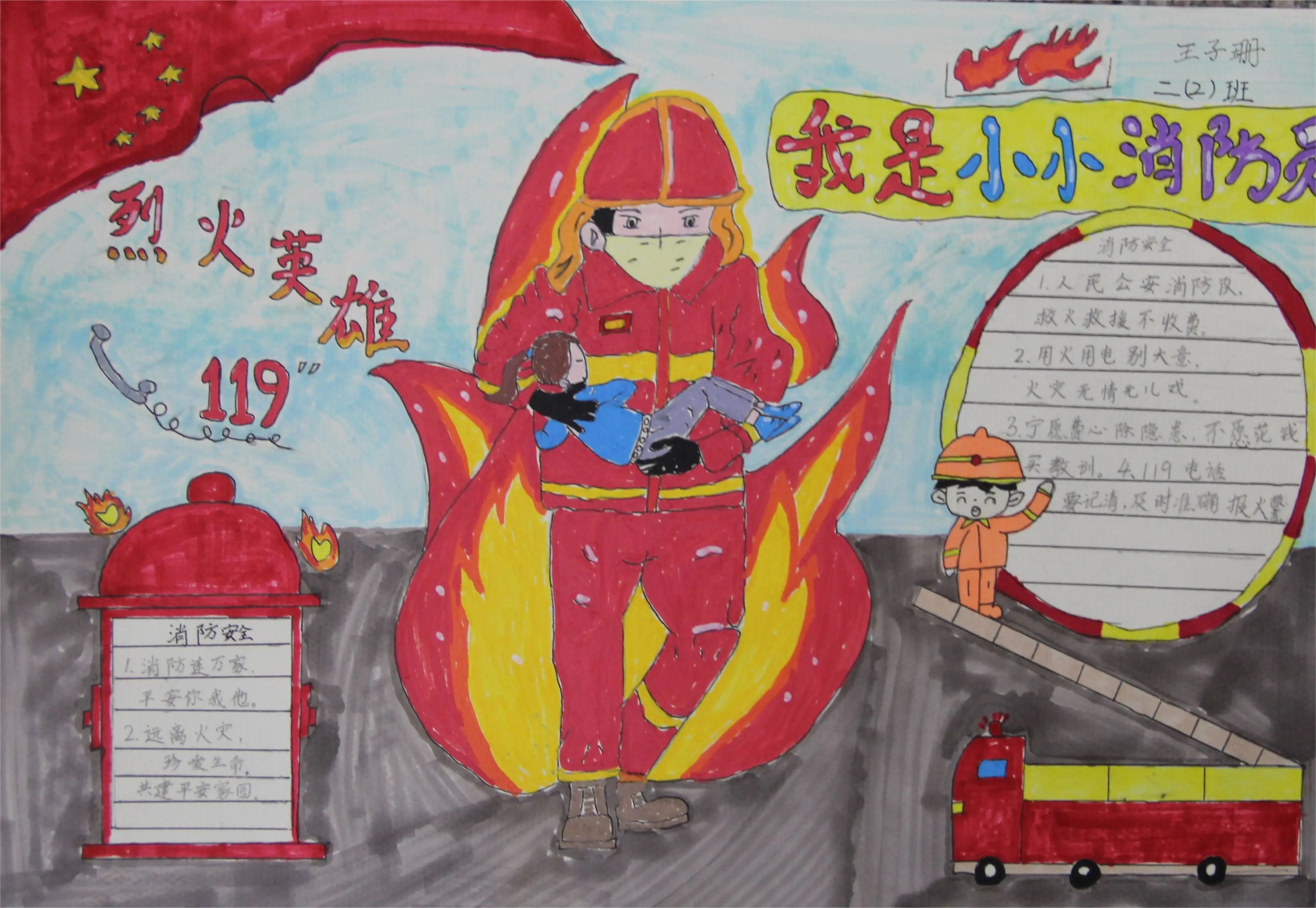 我心目中的消防英雄儿童绘画图片（11）