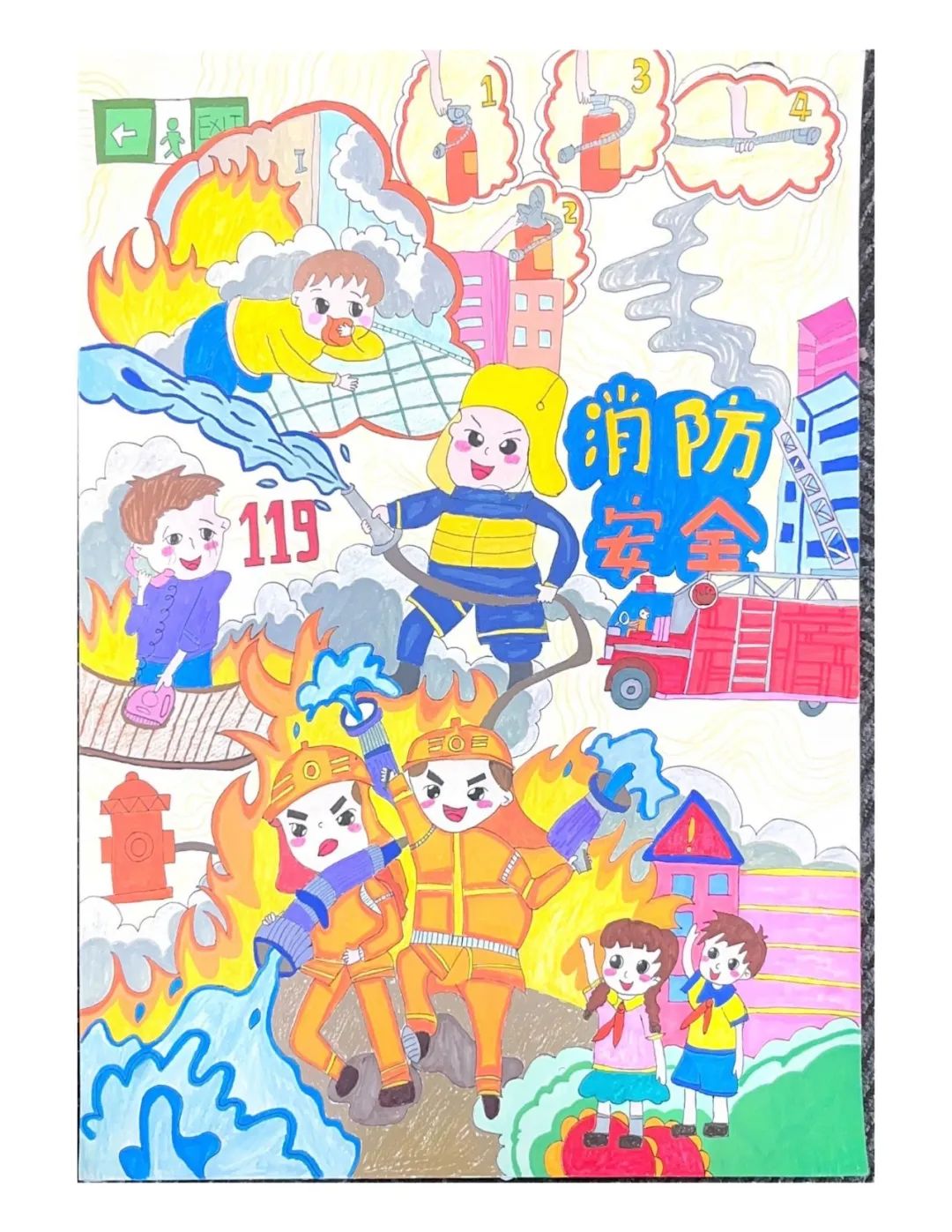 “画说消防 致敬逆行英雄”消防安全绘画图片（8）