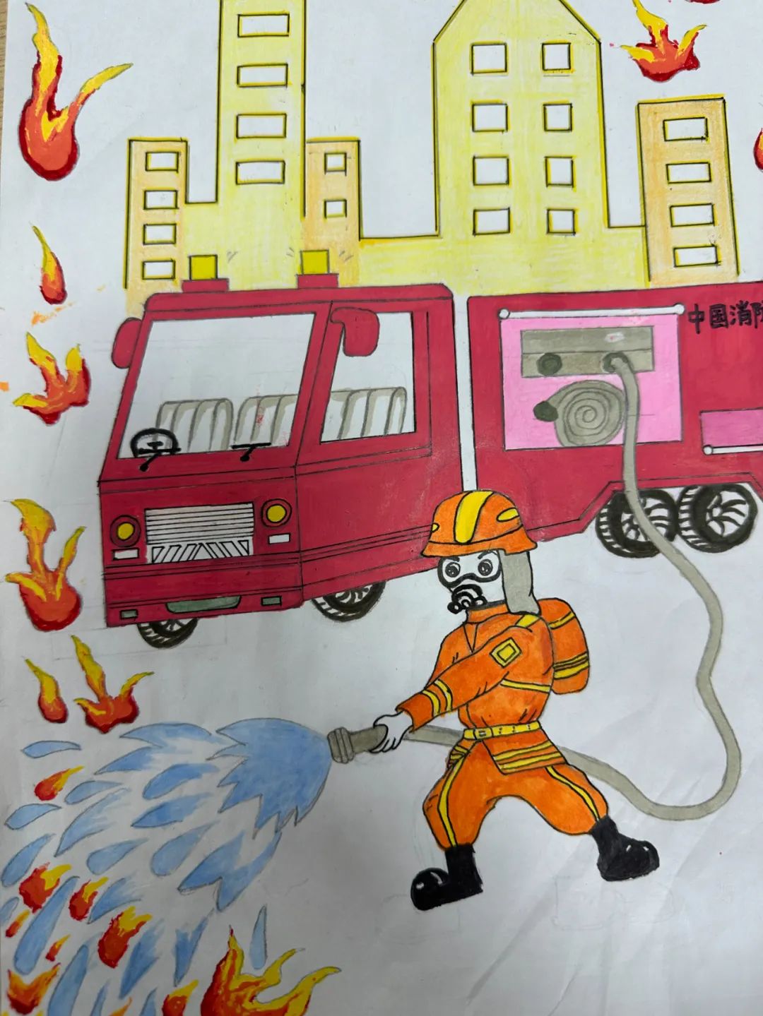 “童心绘消防  致敬逆行者”幼儿园绘画作品（17）