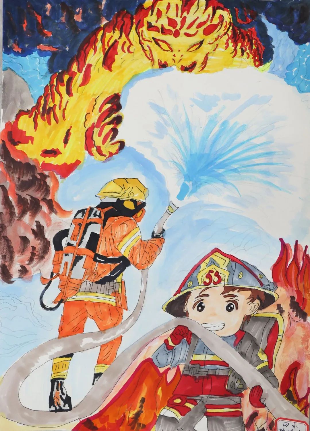 “妙笔绘消防 筑梦火焰蓝”消防安全主题画（17）