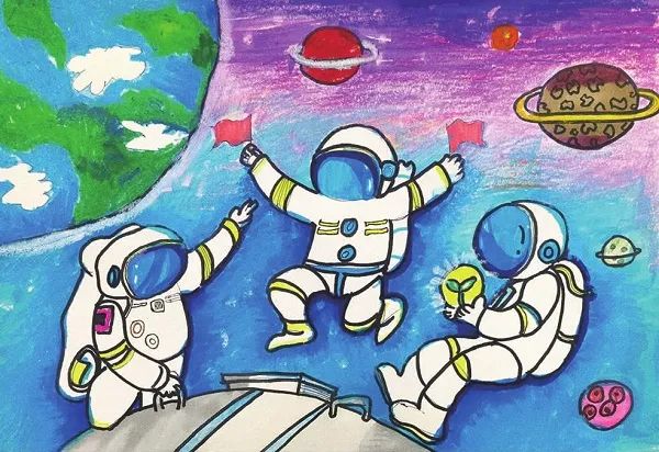 漂亮的太空漫步儿童画作品