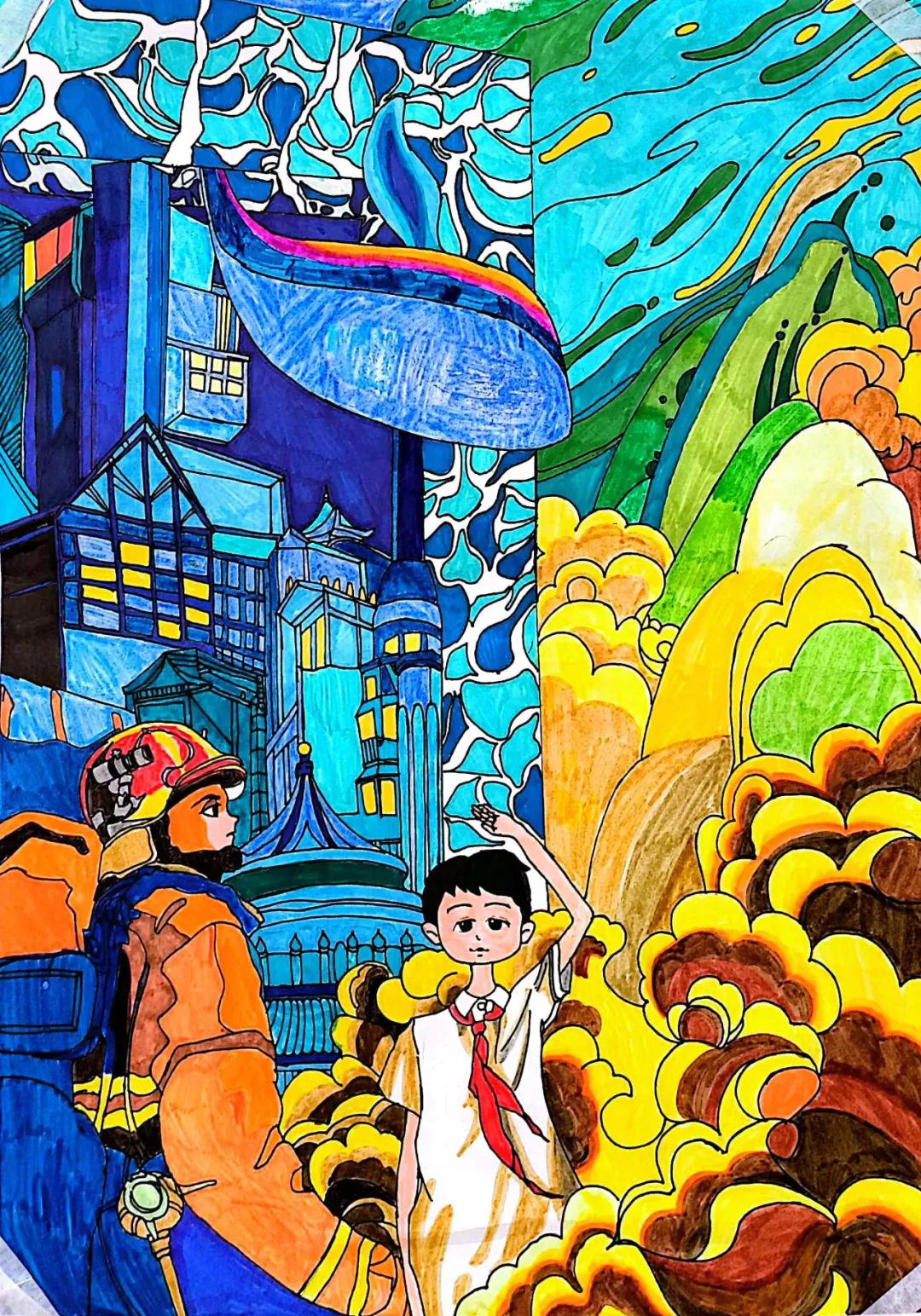 “生命你行 最美背影”消防安全儿童画（7）