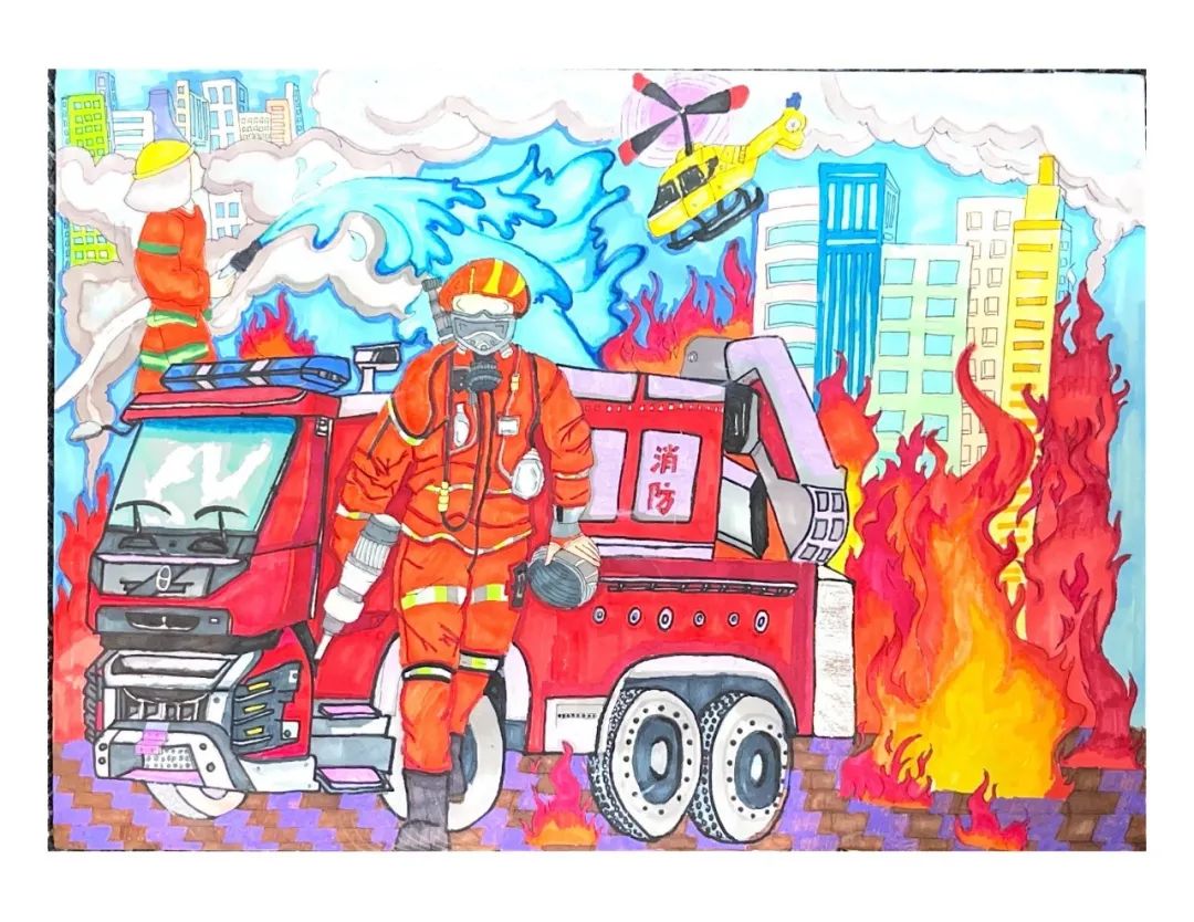 “小小消防员 追梦火焰蓝”消防主题绘画（17）