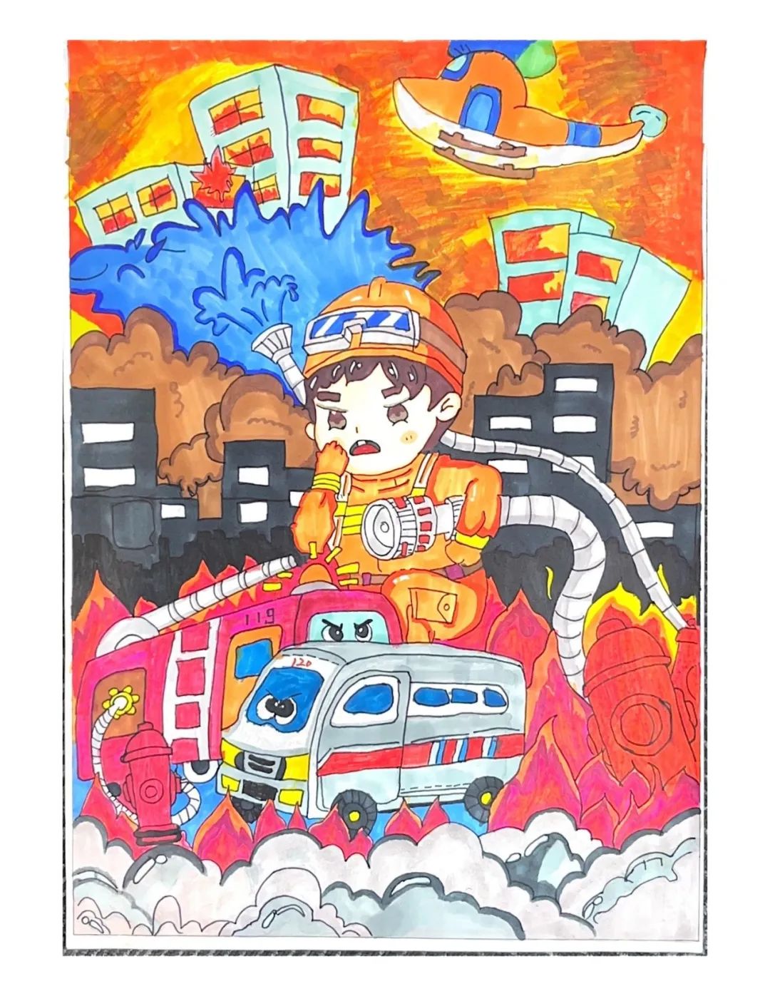 “画说消防 致敬逆行英雄”消防安全绘画图片（10）