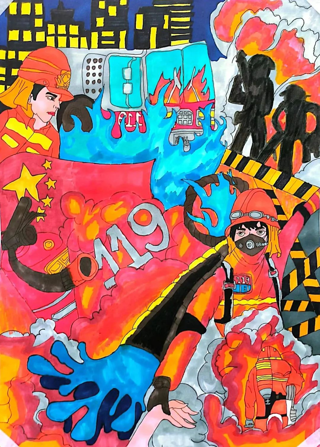 “巧手绘消防 安全驻心间”消防主题儿童画（13）