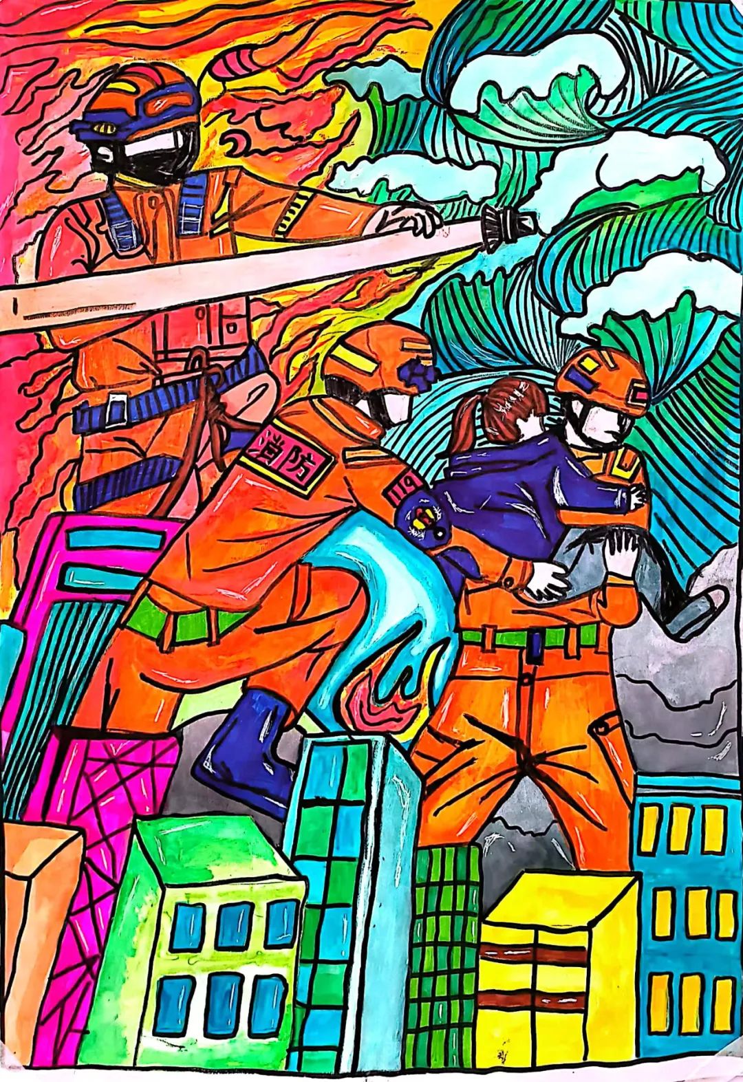 “巧手绘消防 安全驻心间”消防主题儿童画（12）