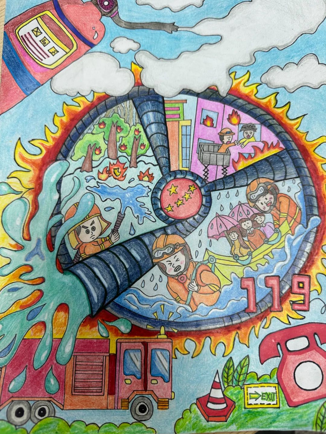 “童心绘消防  致敬逆行者”幼儿园绘画作品（30）