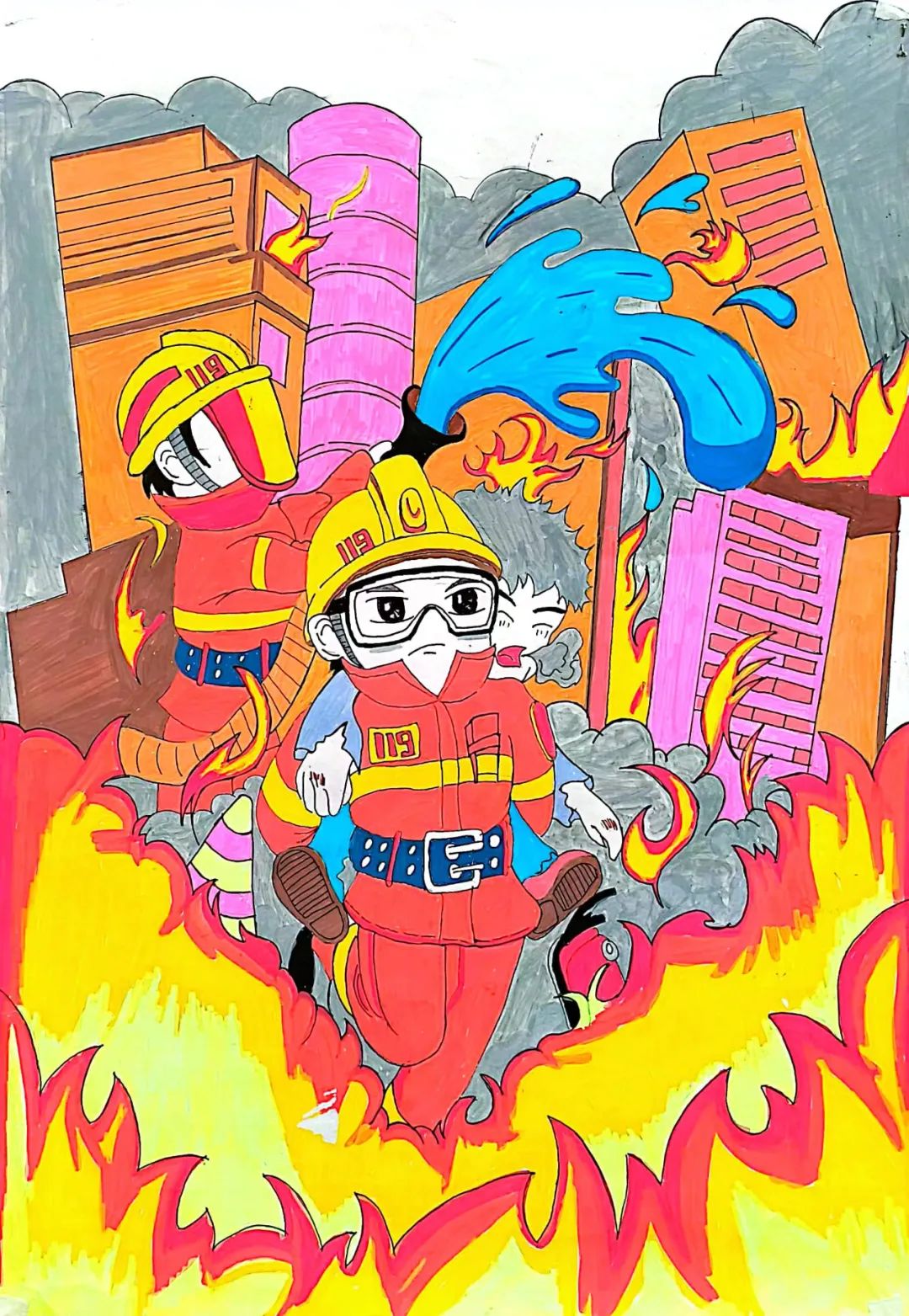 “生命你行 最美背影”消防安全儿童画（14）