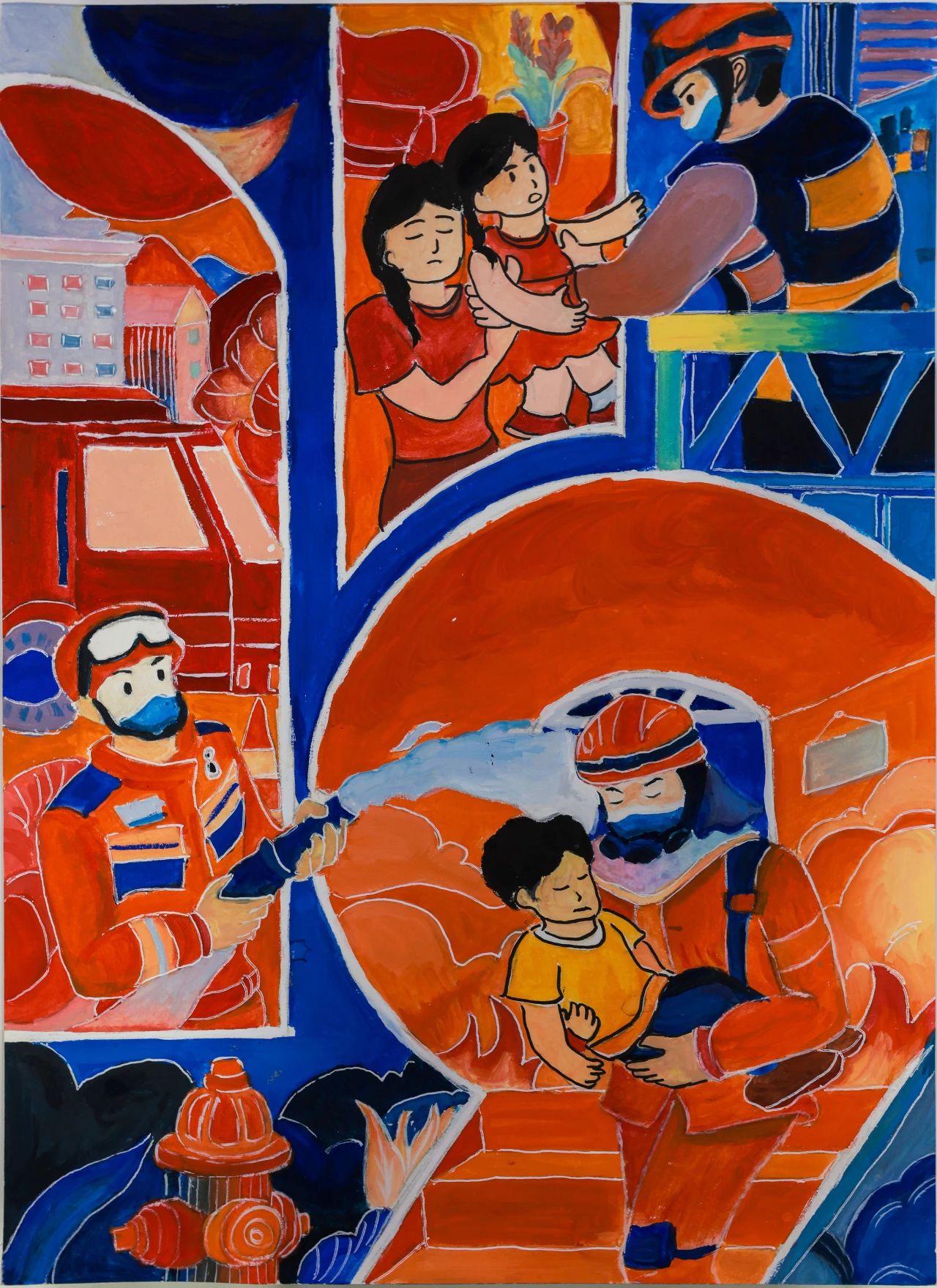 《烈火英雄》消防安全主题创意水粉画（19）