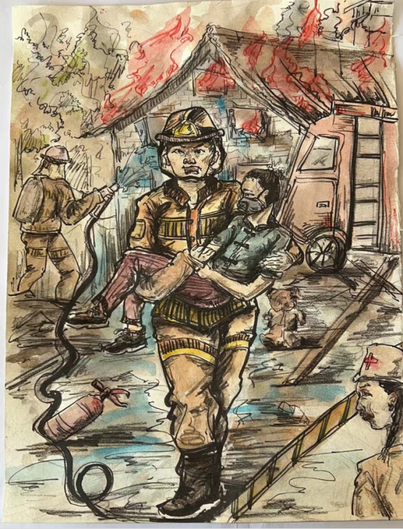 最美逆行者一一致敬消防英雄绘画作品（13）