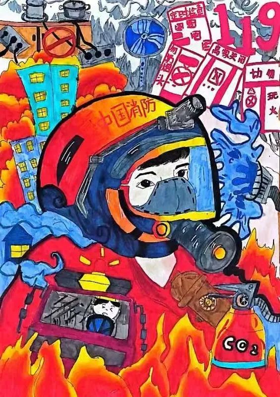 “手绘消防梦 安全记心间”小学生儿童绘画（18）