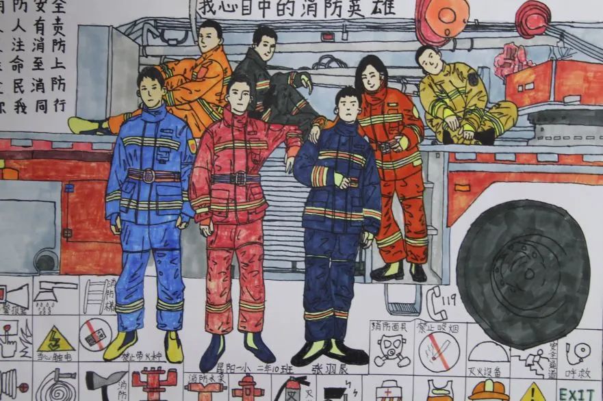 我心目中的消防英雄儿童绘画图片（3）