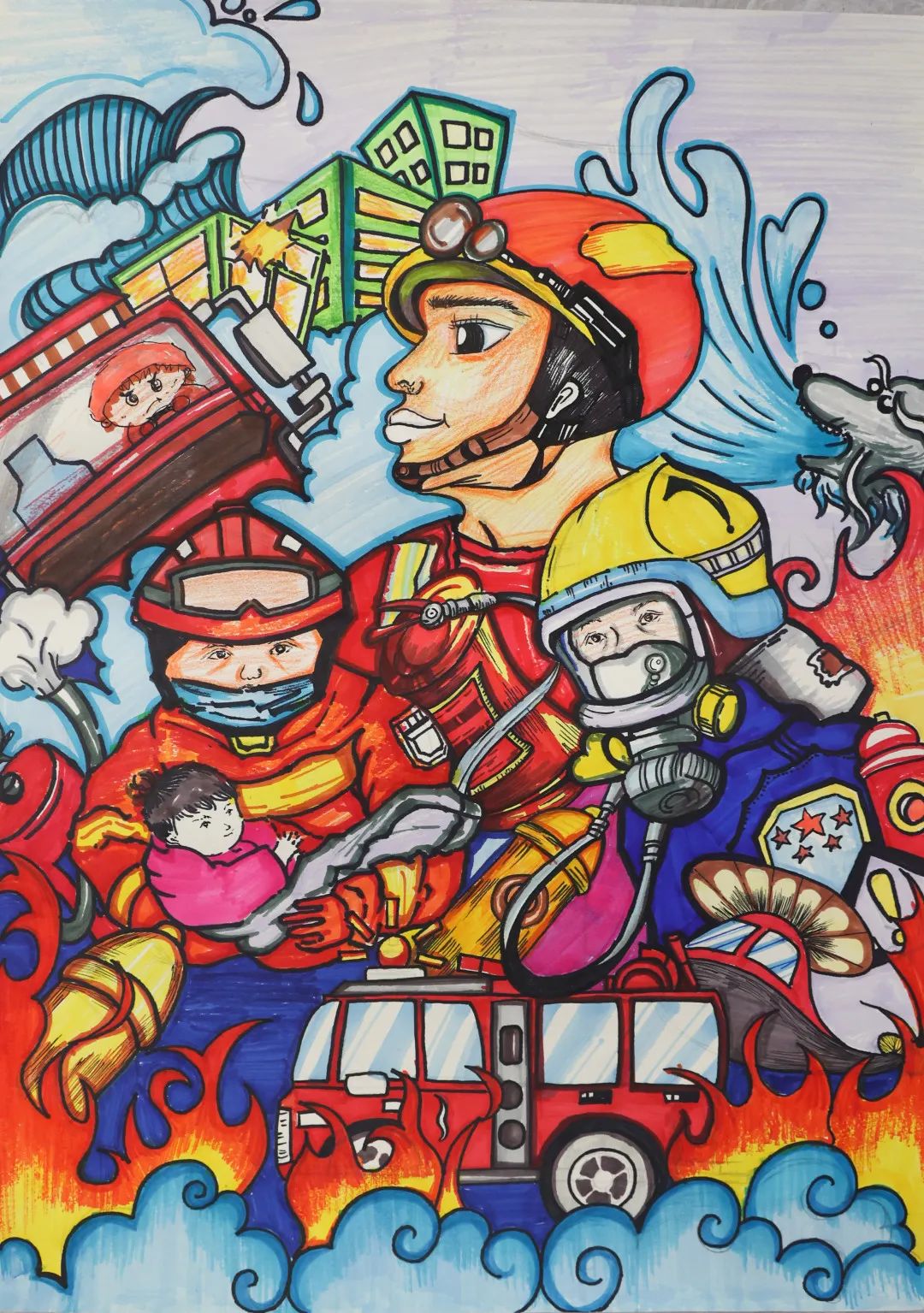 “妙笔绘消防 筑梦火焰蓝”消防安全主题画（14）