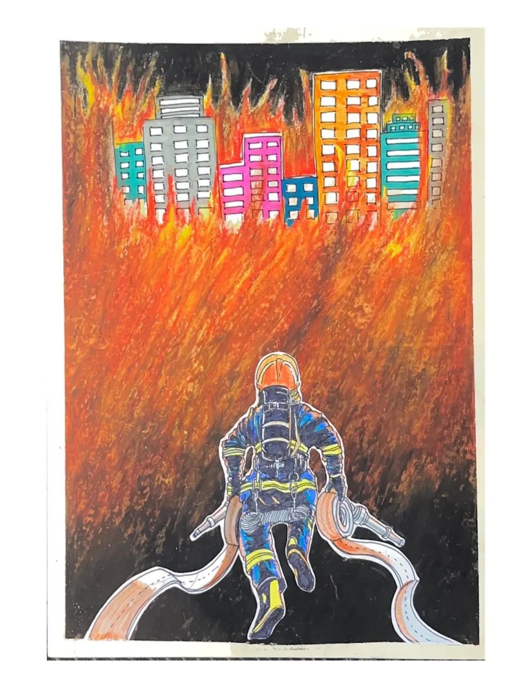 “画说消防 致敬逆行英雄”消防安全绘画图片（2）