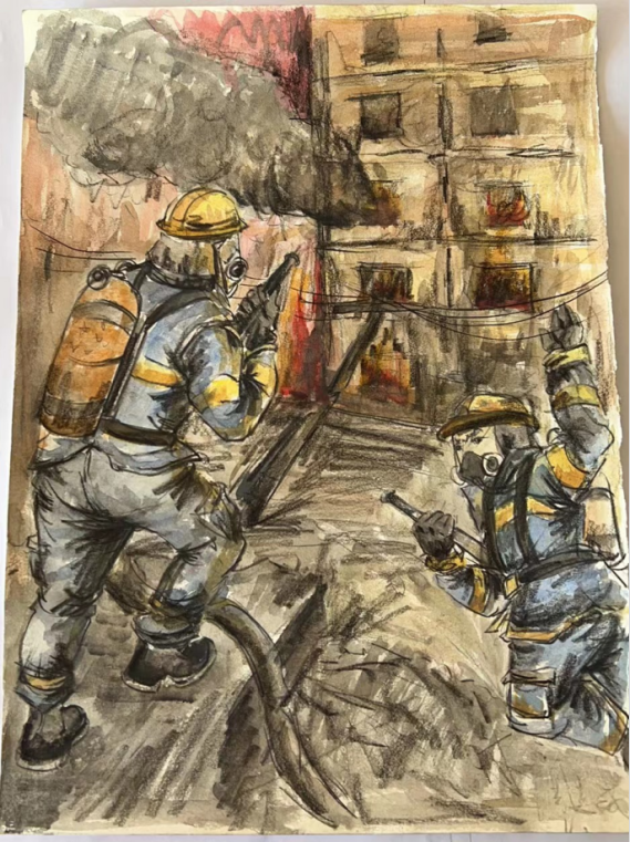 最美逆行者一一致敬消防英雄绘画作品（15）