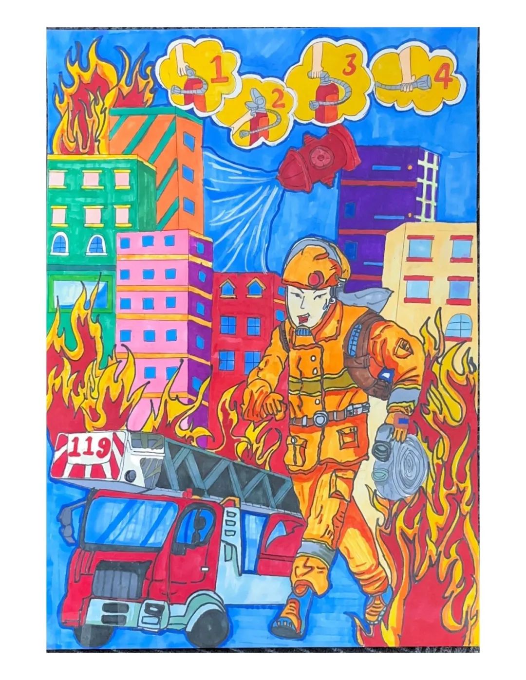 “小小消防员 追梦火焰蓝”消防主题绘画（2）