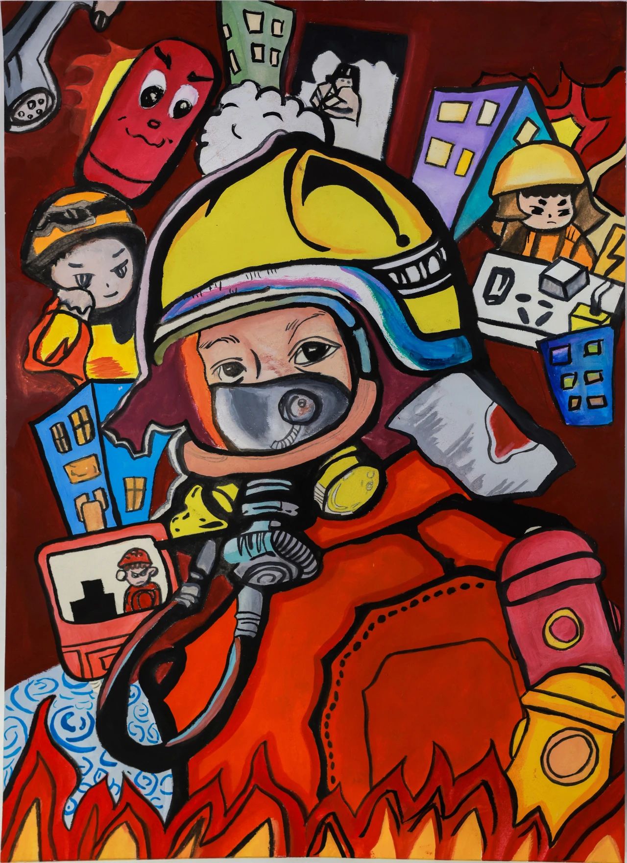 《烈火英雄》消防安全主题创意水粉画（3）