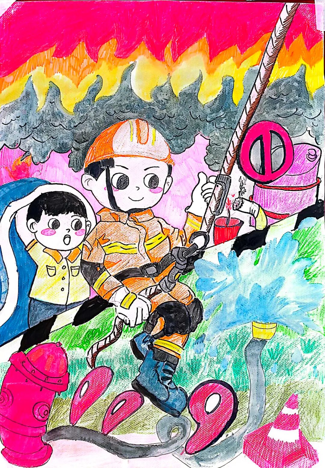 “巧手绘消防 安全驻心间”消防主题儿童画（18）