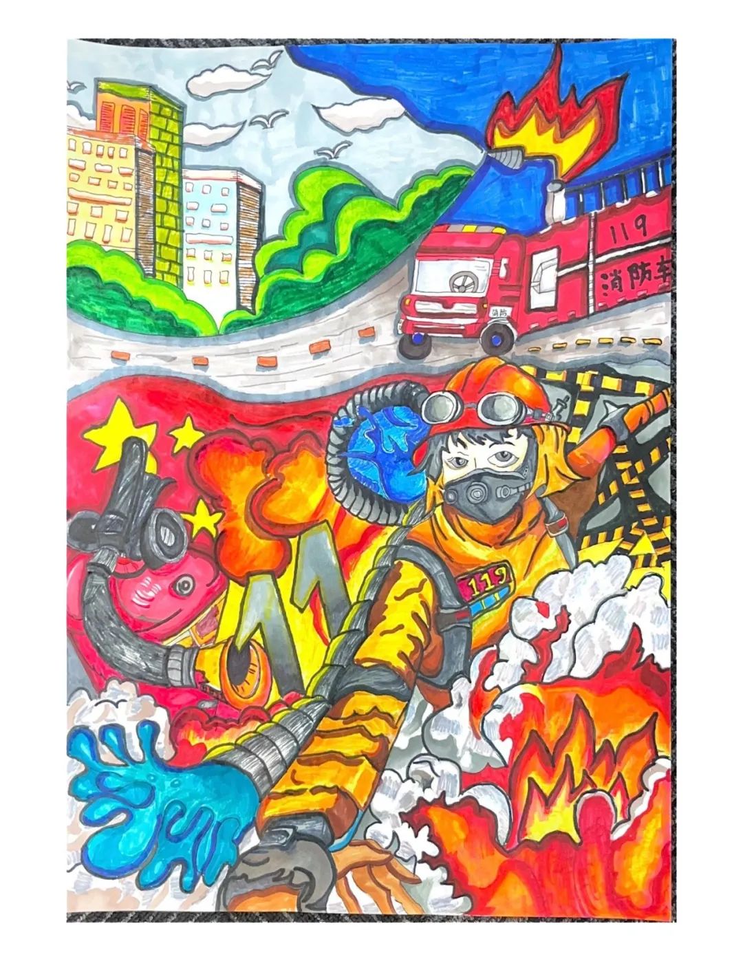 “小小消防员 追梦火焰蓝”消防主题绘画（11）