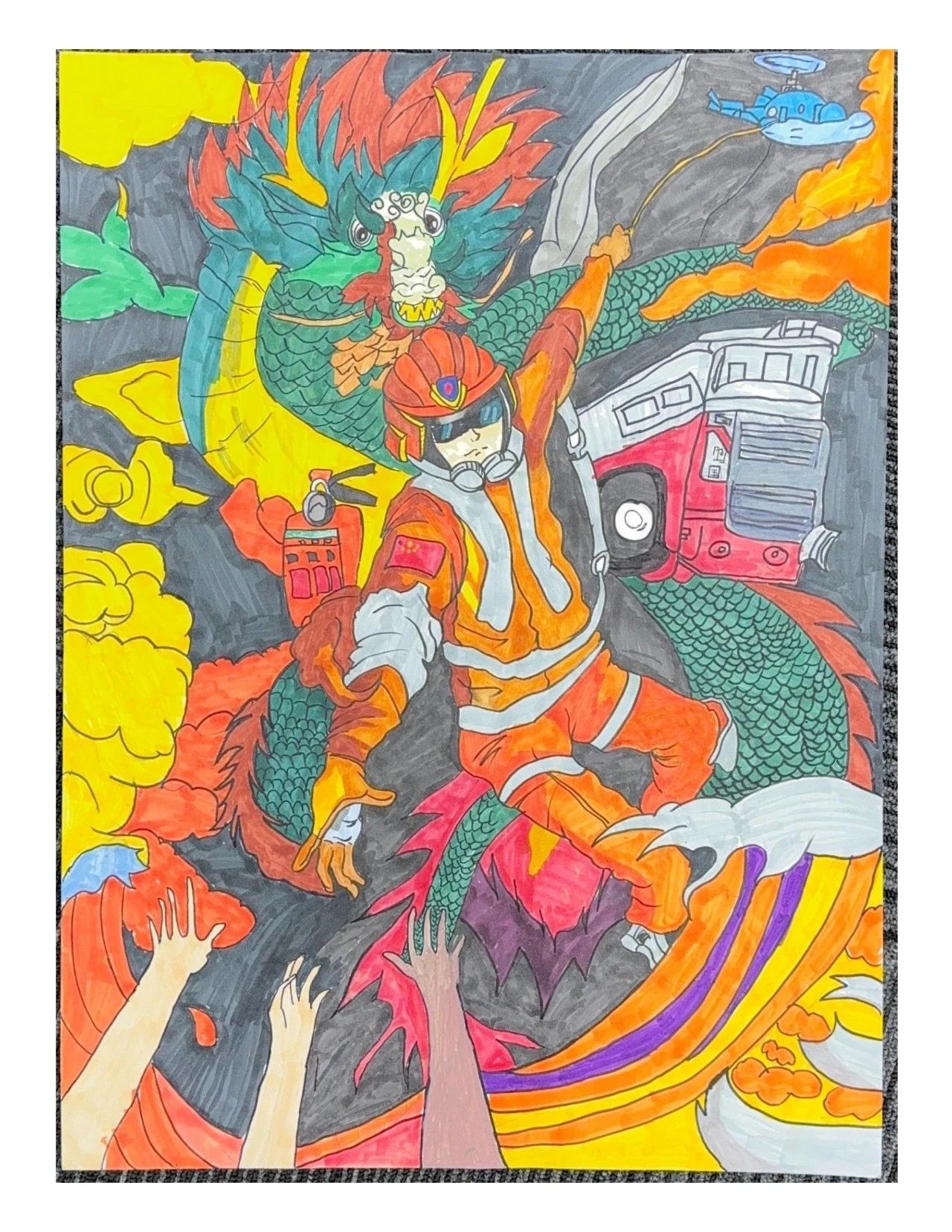 “火光英雄 消防勇士”消防安全一等奖画画作品（8）