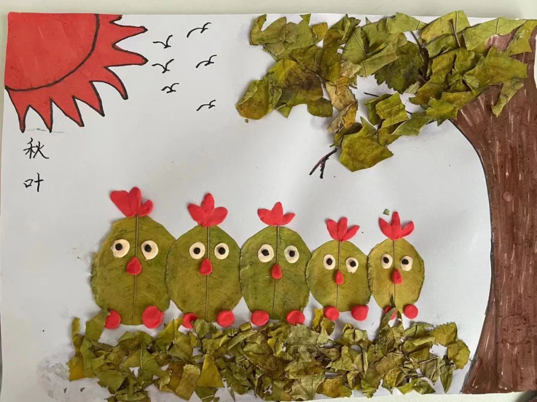 创意的秋天树叶贴画作品（10）