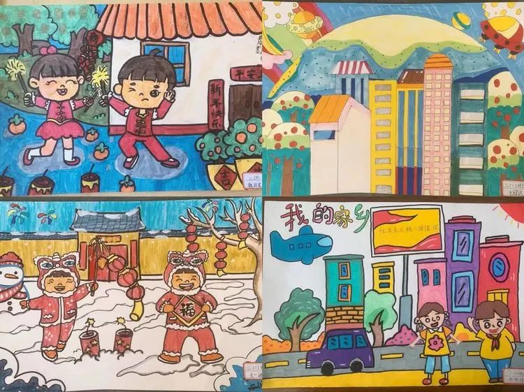三组“我美丽的家乡”儿童画作品图片大全