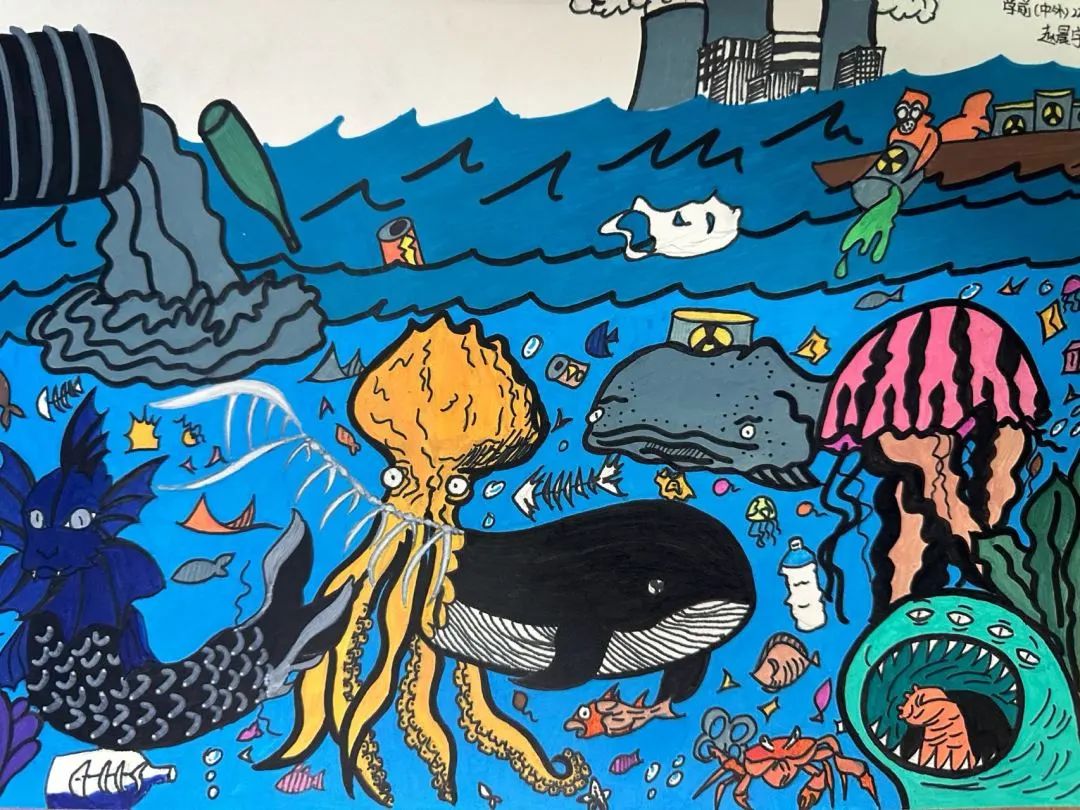 “保护海洋水 共育生态美”环保主题儿童画画（8）