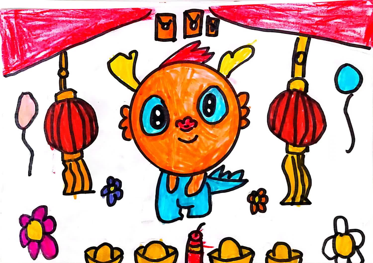 “你好 2024龙年春节快乐”新年主题少儿绘画（8）