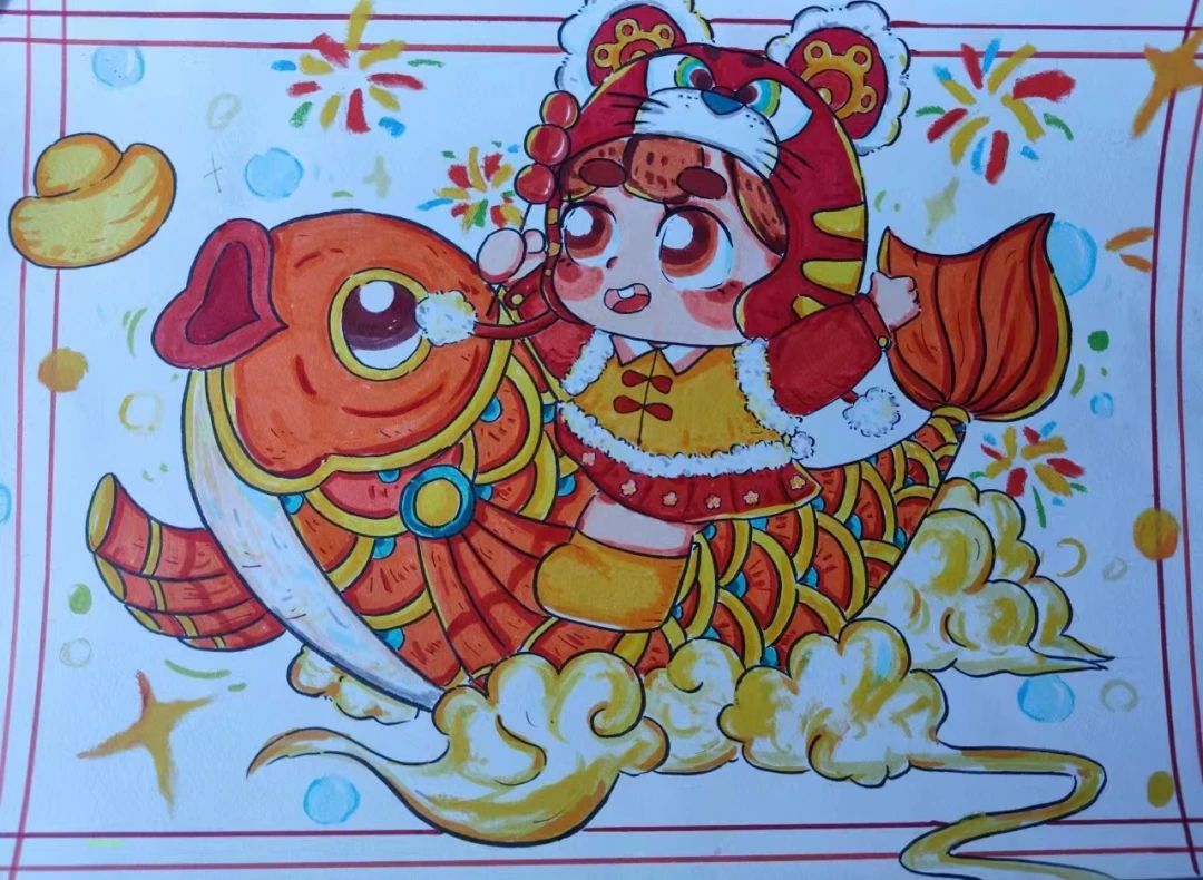 非常有艺术气息的2024龙年元旦节画画图片（10）
