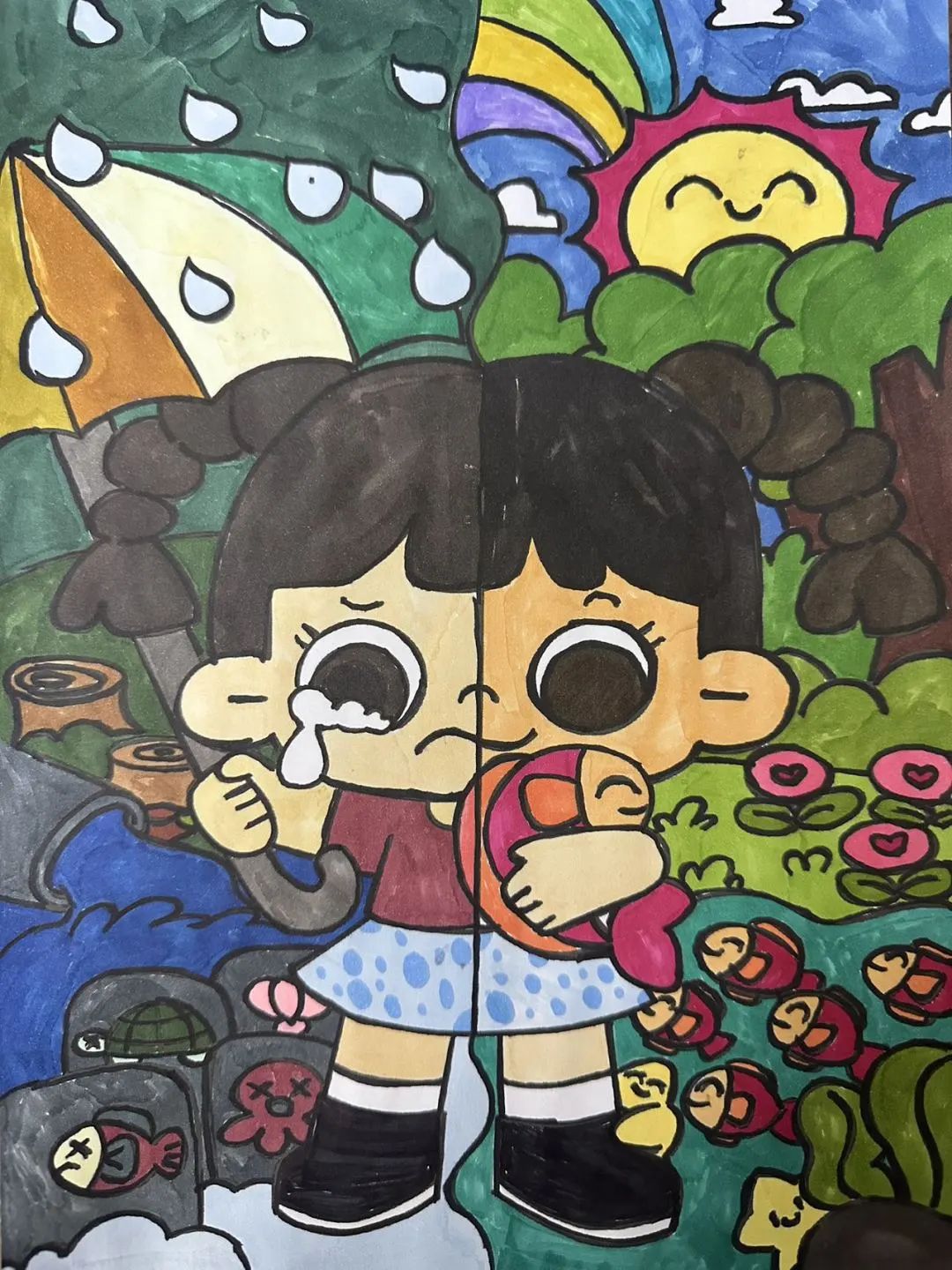 “保护海洋水 共育生态美”环保主题儿童画画（1）