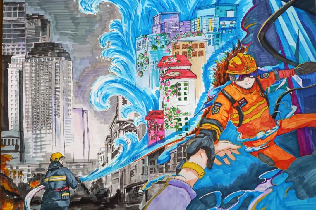 “强化防火意识 共建平安家园”2024年消防主题画（5张）