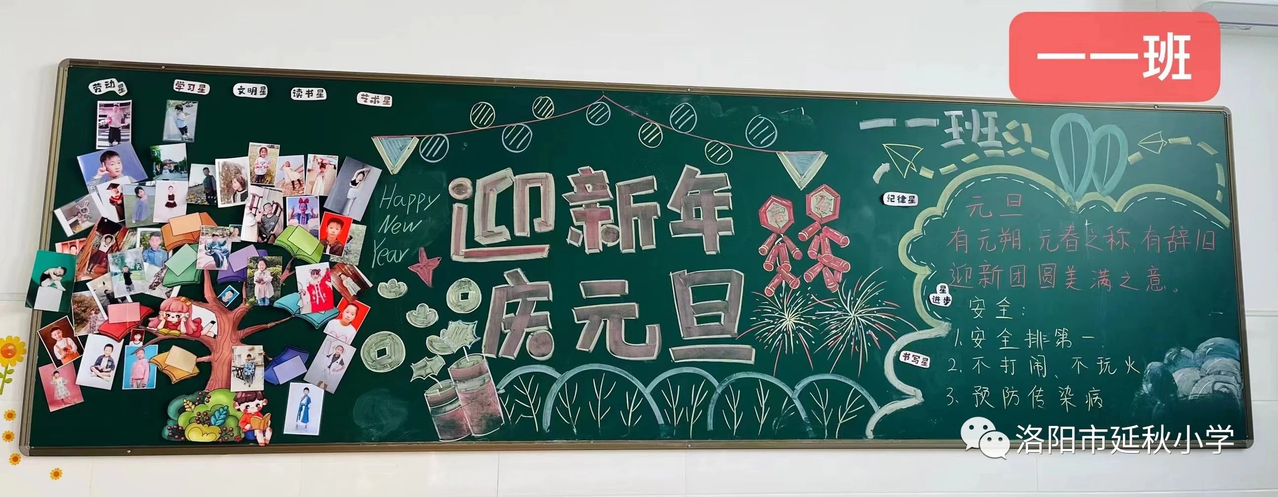 龙年元旦快乐黑板报（一年级）-第1张