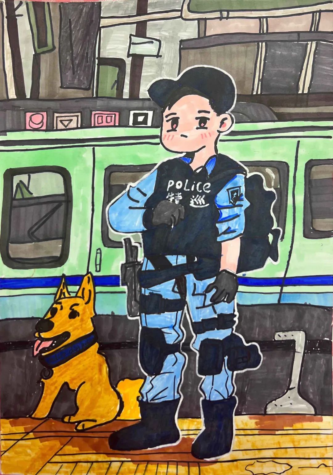 关于警察节的儿童绘画图片（8）
