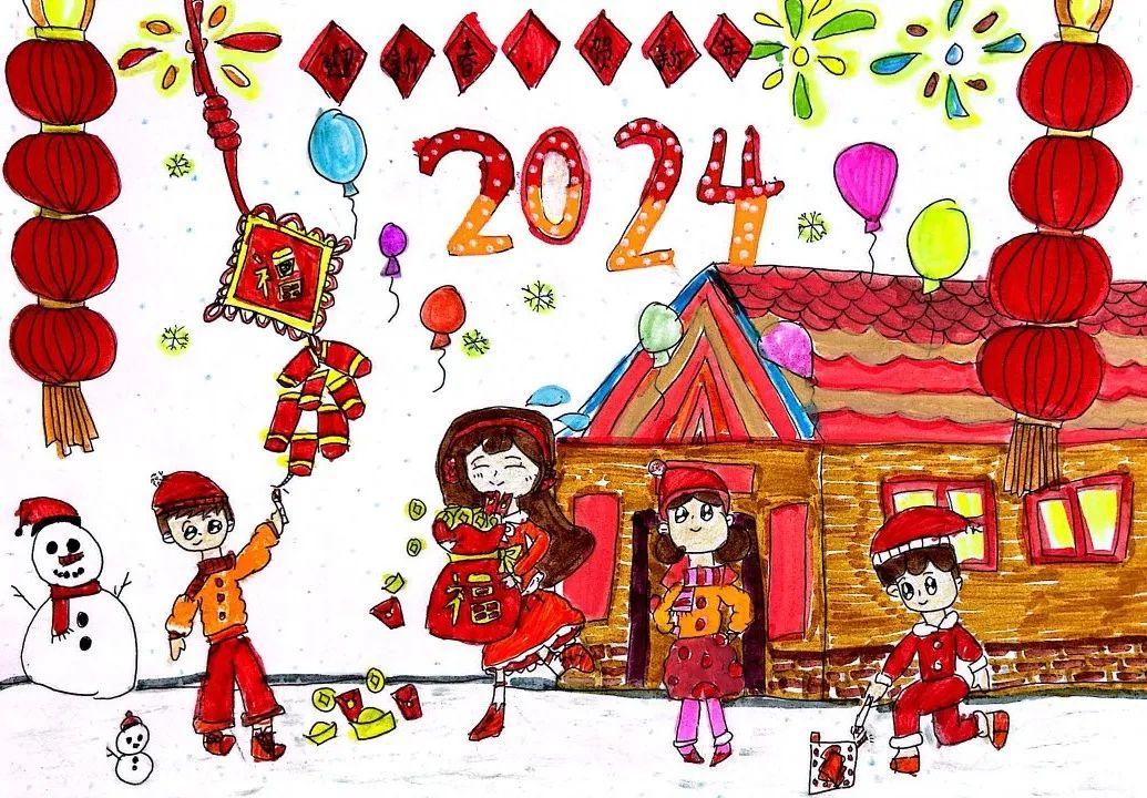 2024龙年元旦画漂亮作品图片（12）