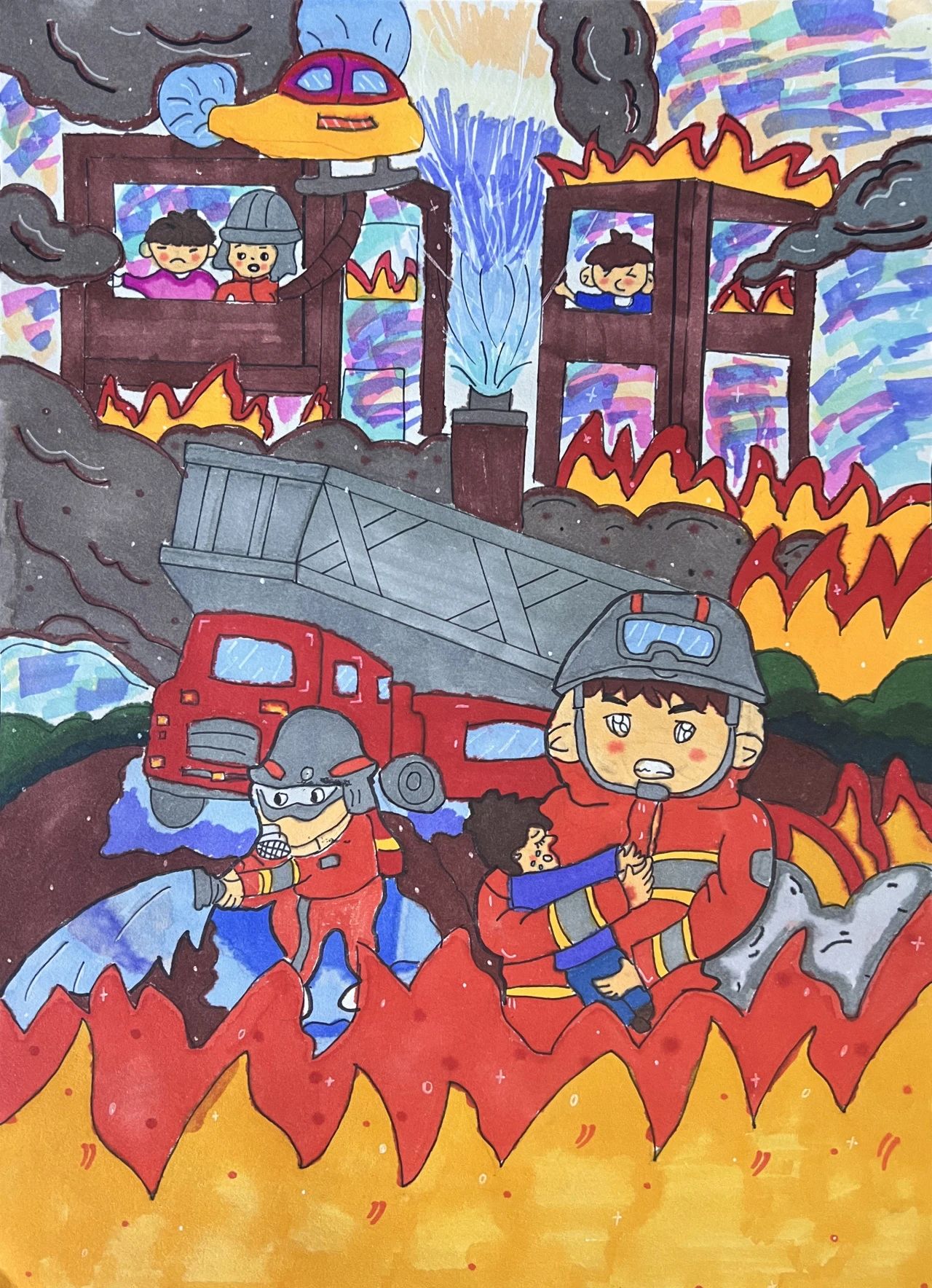 《关注消防 关爱生命》优秀儿童画作品展示-第3张