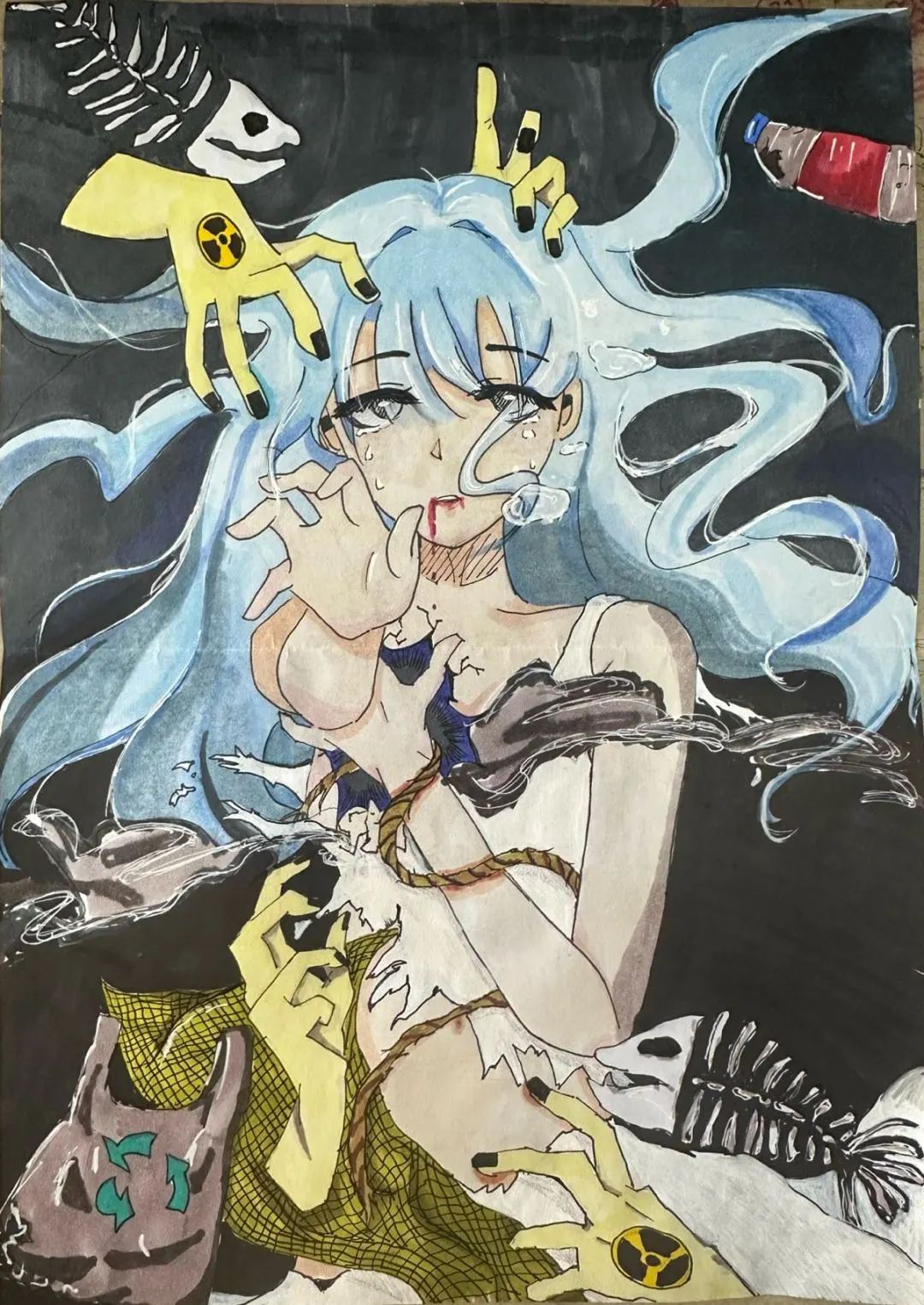 “保护海洋水 共育生态美”环保主题儿童画画（14）