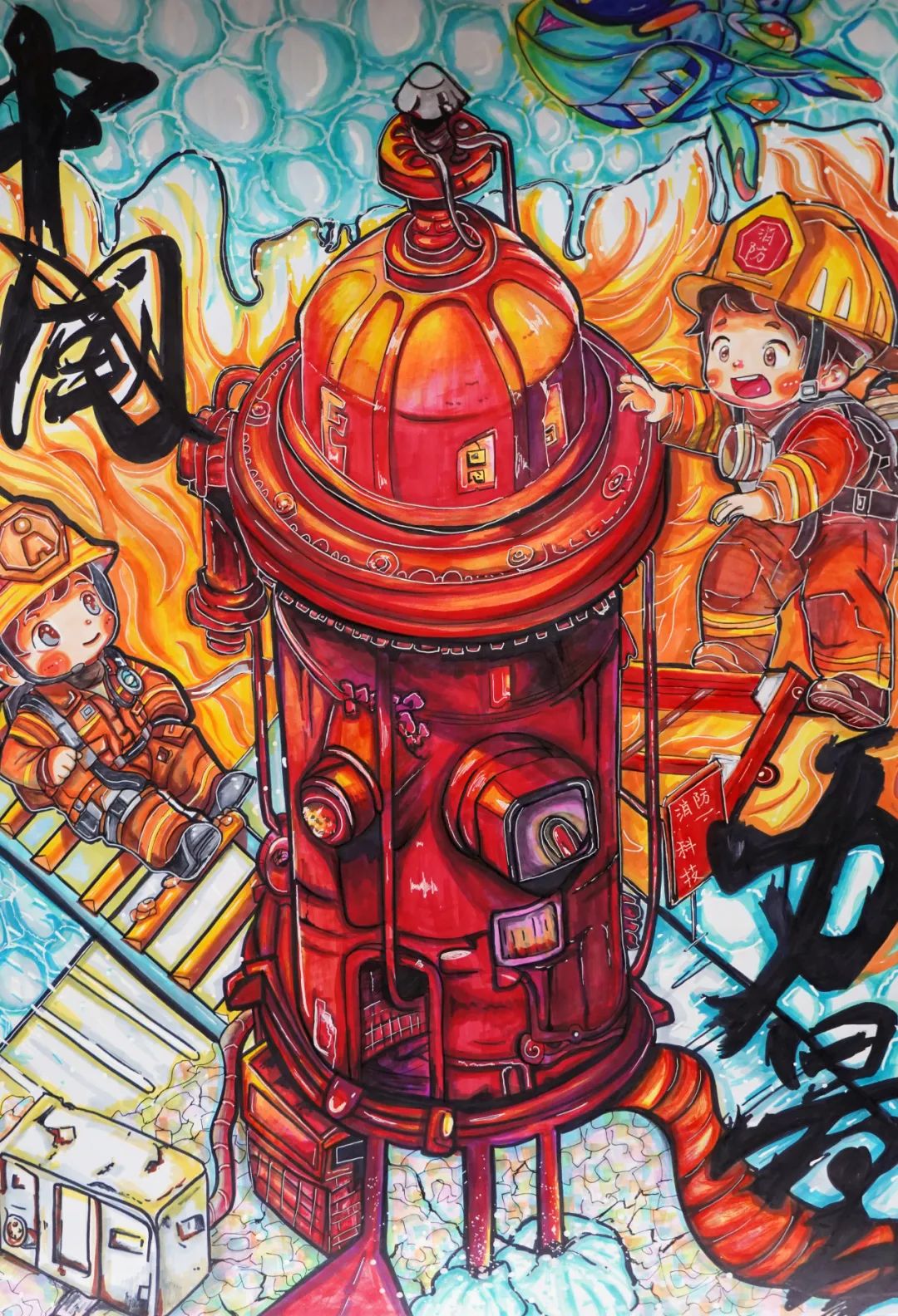 “烈火英雄 中国力量”消防安全儿童画作品（5张）