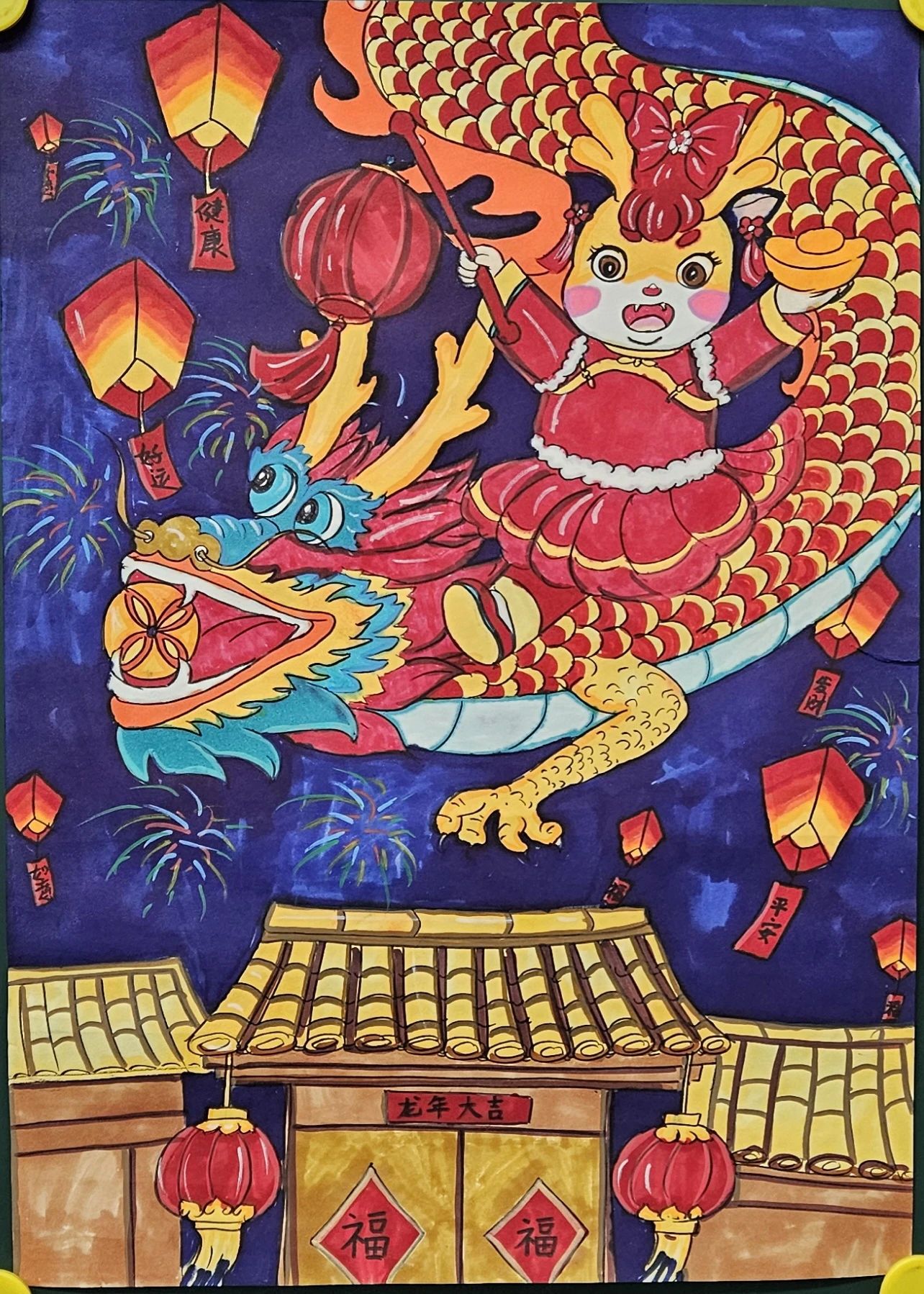 福气满满的龙年大吉儿童画