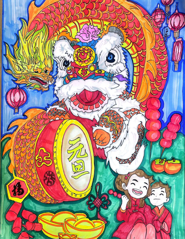 “龙年大吉 好运连连”儿童画作品