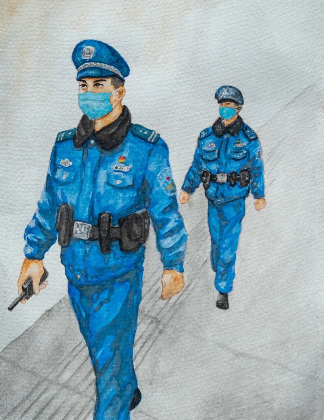 关于守护平安警察的儿童画