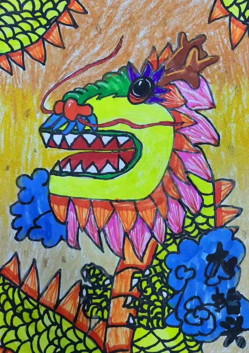 小学生欢度龙年元旦春节儿童画