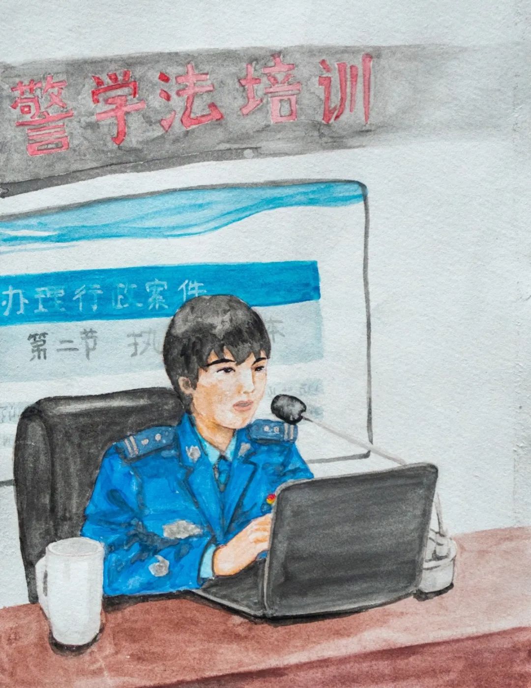 向警察节致敬的儿童画