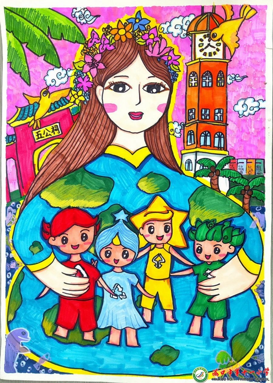 小学"分类在指尖 绿色在心田"垃圾分类绘画作品