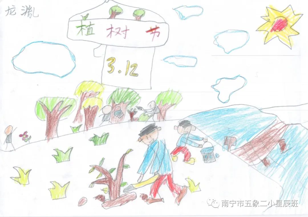 “植树造林 绿化环境”小学儿童画