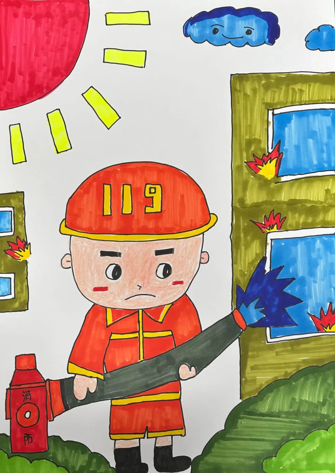 “我是小小勇敢消防员”儿童画