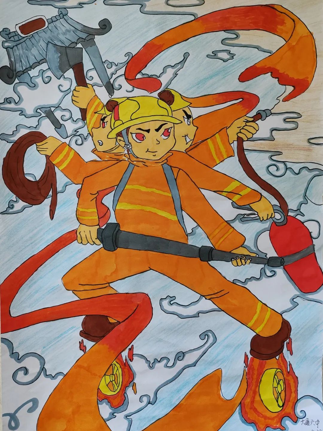 《烈焰之躯 逆火而行》消防安全儿童绘画