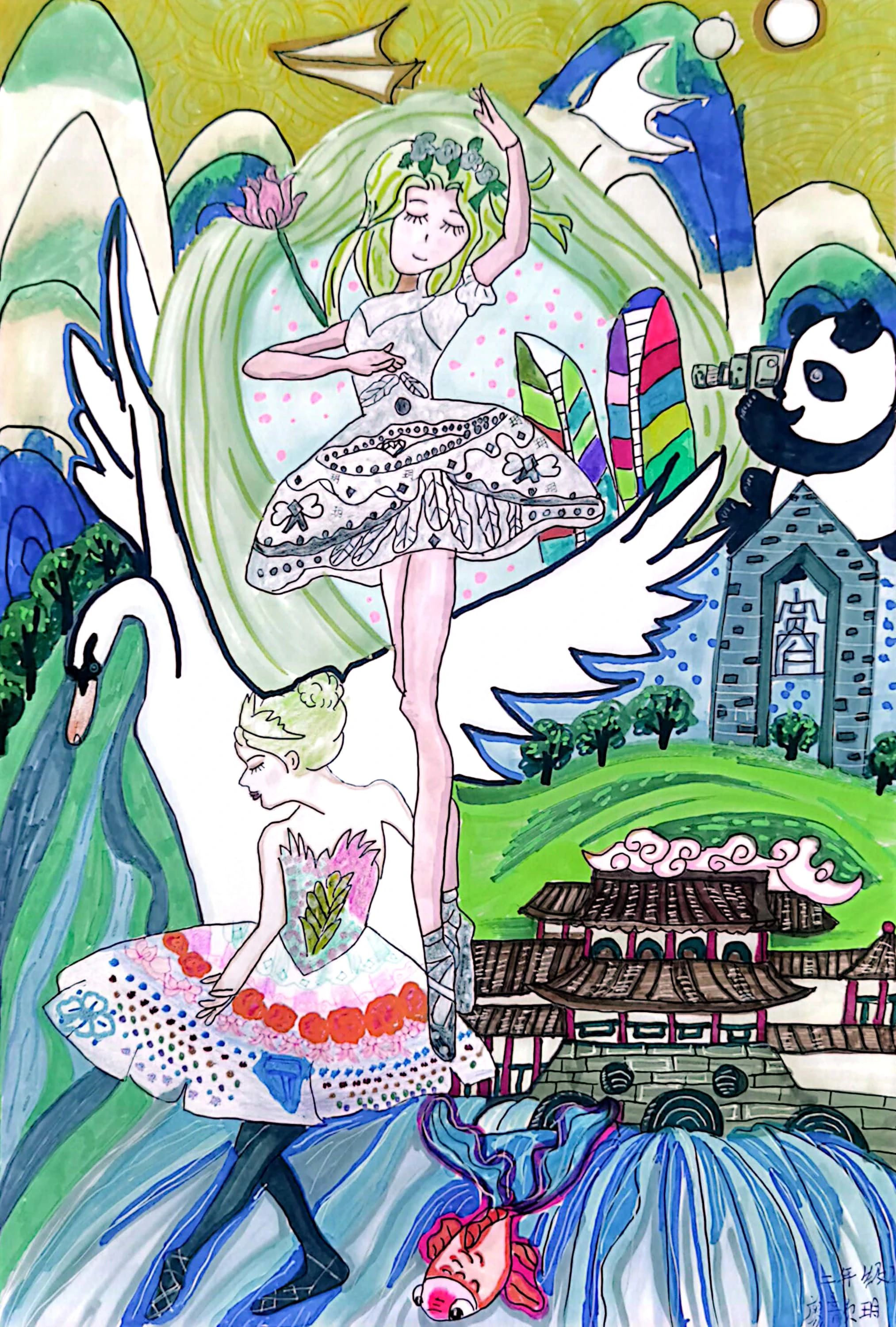 简单漂亮的小学生保护河湖儿童画