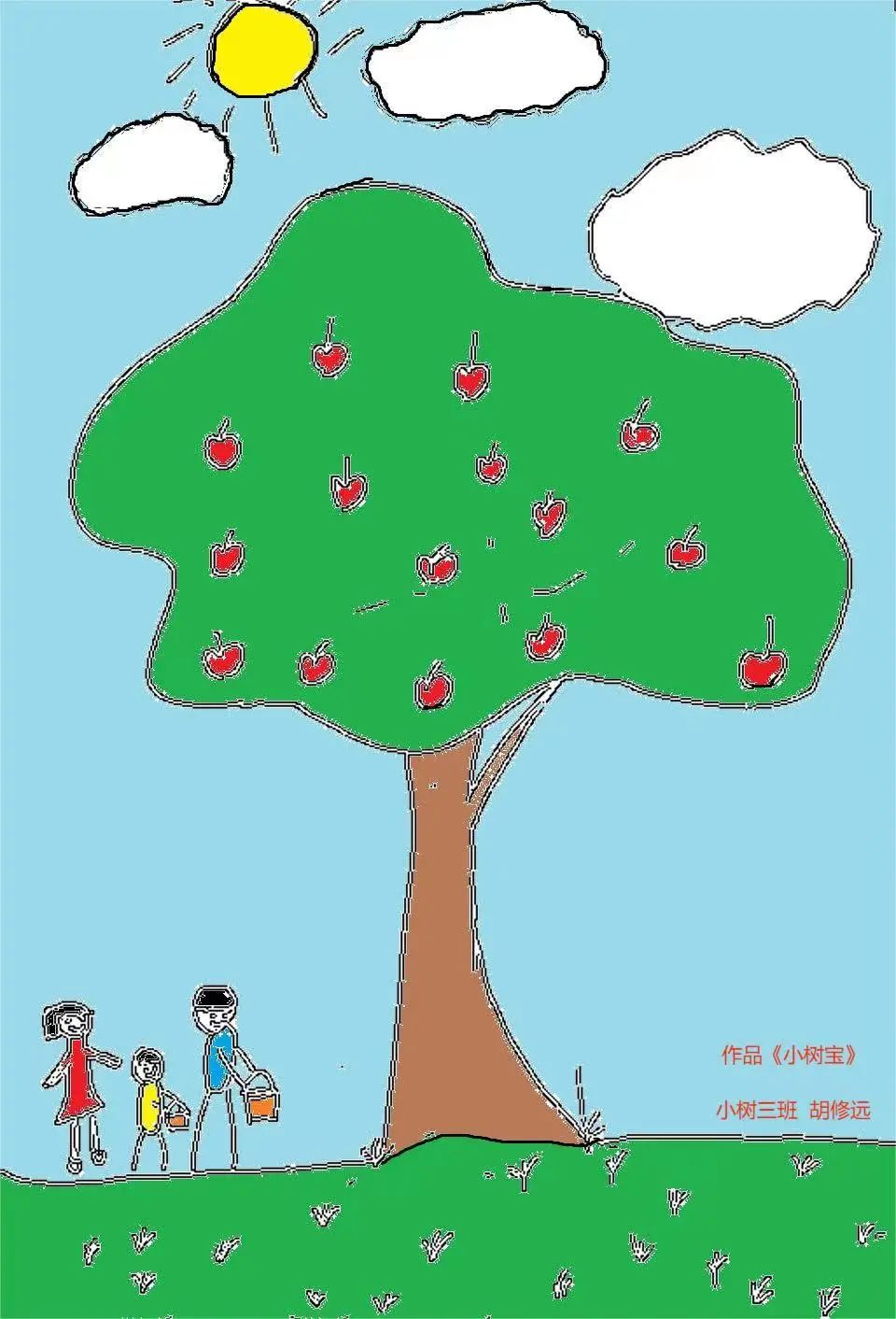 "与绿色一起成长"——幼儿园中班组植树节绘画